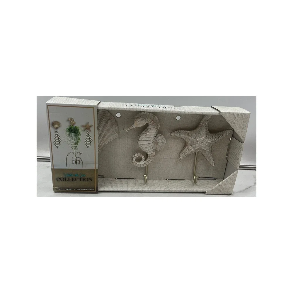 Under the Sea Collection 3 Piece Coastal Wall Hook Set Seahorse Starfish Shell